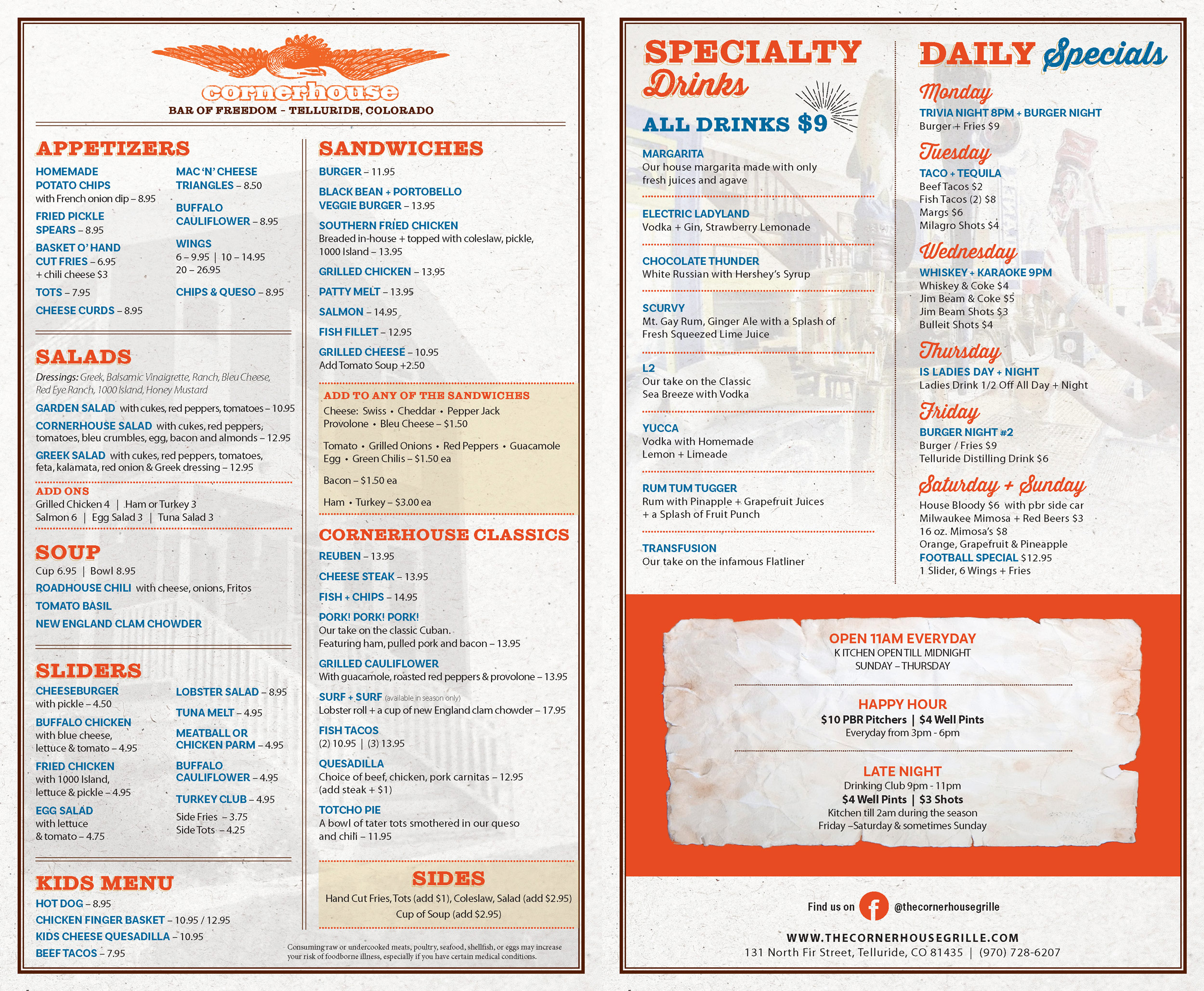 Cornerhouse Telluride Menu